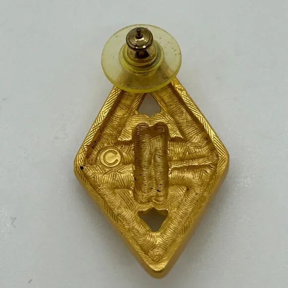 Vintage Anne Klein Earrings Brushed Gold-Tone, Diamond Shape Pierced Statement - Picture 11 of 13